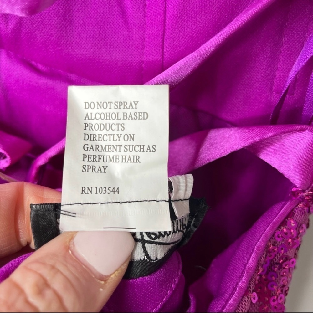 La Femme Strapless Sequin Gown Magenta Pink Cross Back Size 2 Prom Wedding Prom - Picture 13 of 13